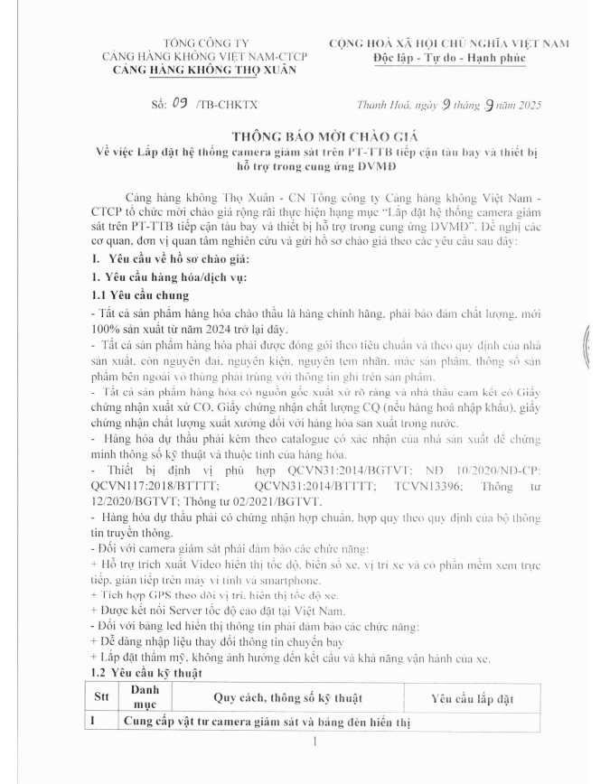 THÔNG BÁO MỜI CHÀO GIÁ : Về việc lắp đặt hệ thống Camera giám sát trên PT -TTB tiếp cận tàu bay và thiết bị hỗ trợ trong cung ứng PVMD|LOCAL_PATH:crawled_data/images/featured_066099ed00f2.jpg