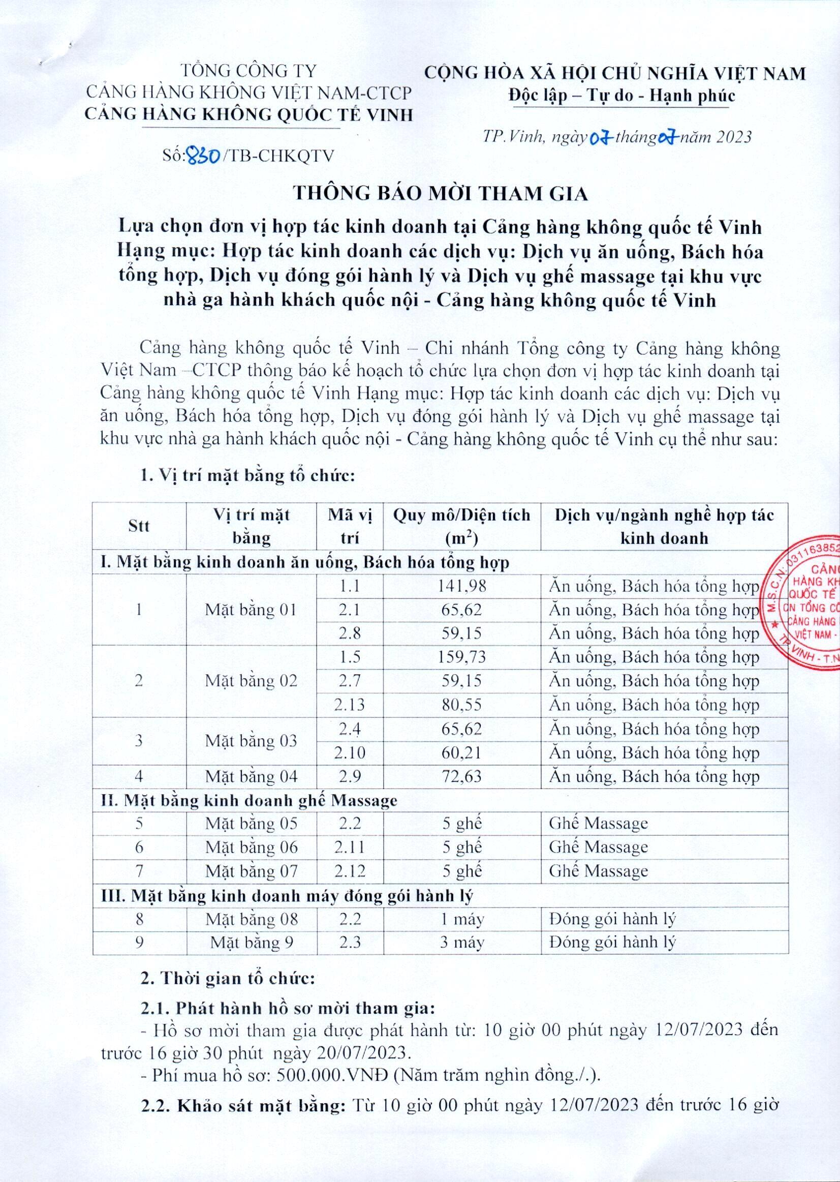 Thông báo mời tham gia Lựa chọn đơn vị hợp tác kinh doanh tại Cảng hàng không quốc tế Vinh các dịch vụ: Ăn uống, Bách hóa tổng hợp, đóng gói hành lý, ghế massage tại khu vực nhà ga hành khách quốc nội|LOCAL_PATH:crawled_data/images/featured_1c99c1b3aaa1.jpg