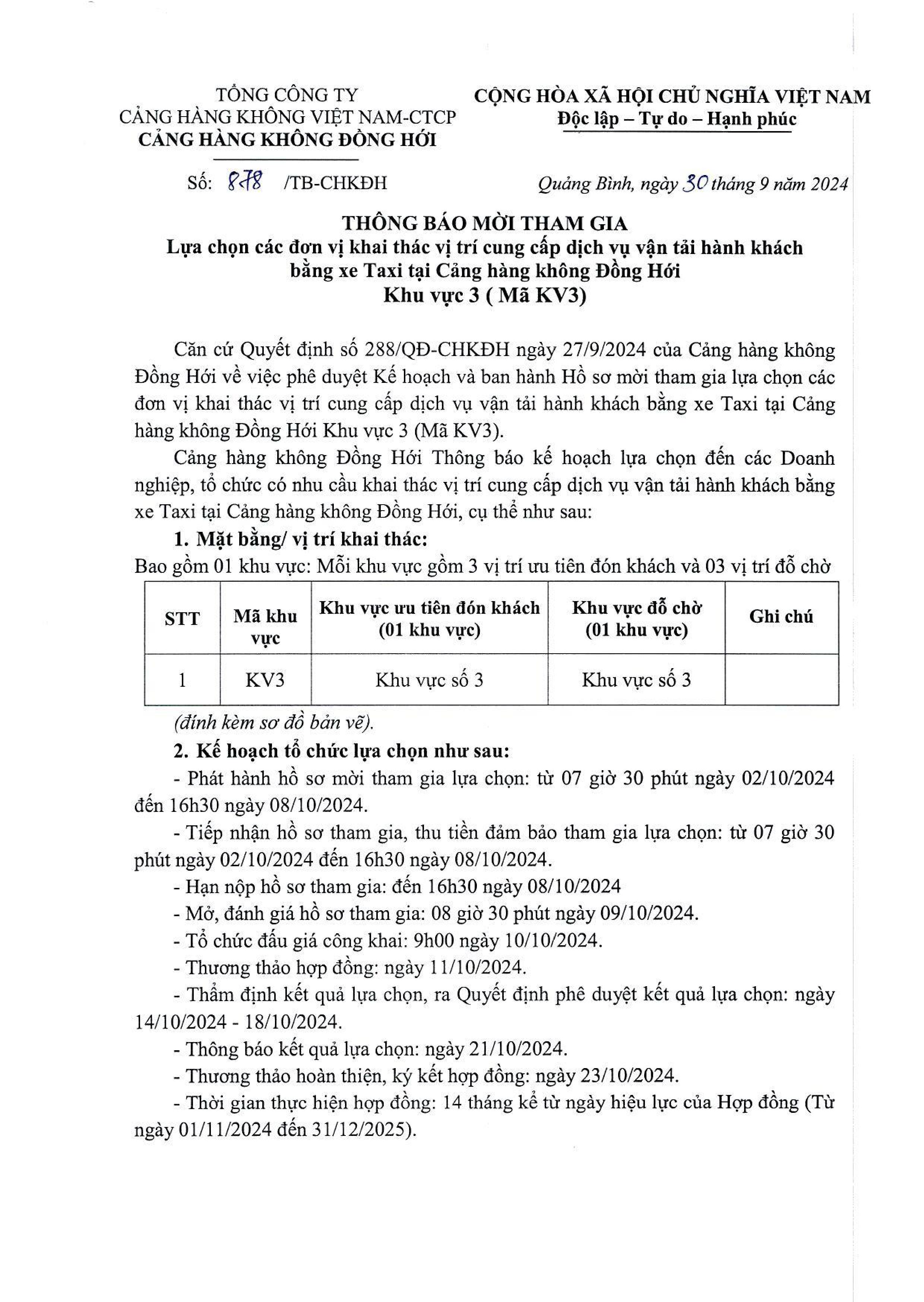 Thông Báo Mời Tham Gia: Lựa chọn các đơn vị khai thác vị trí cung cấp dịch vụ vận tải hành khách bằng xe Taxi tại Cảng hàng không Đồng Hới Khu vực 3 ( mã KV3)|LOCAL_PATH:crawled_data/images/featured_2088bbf7312f.jpg