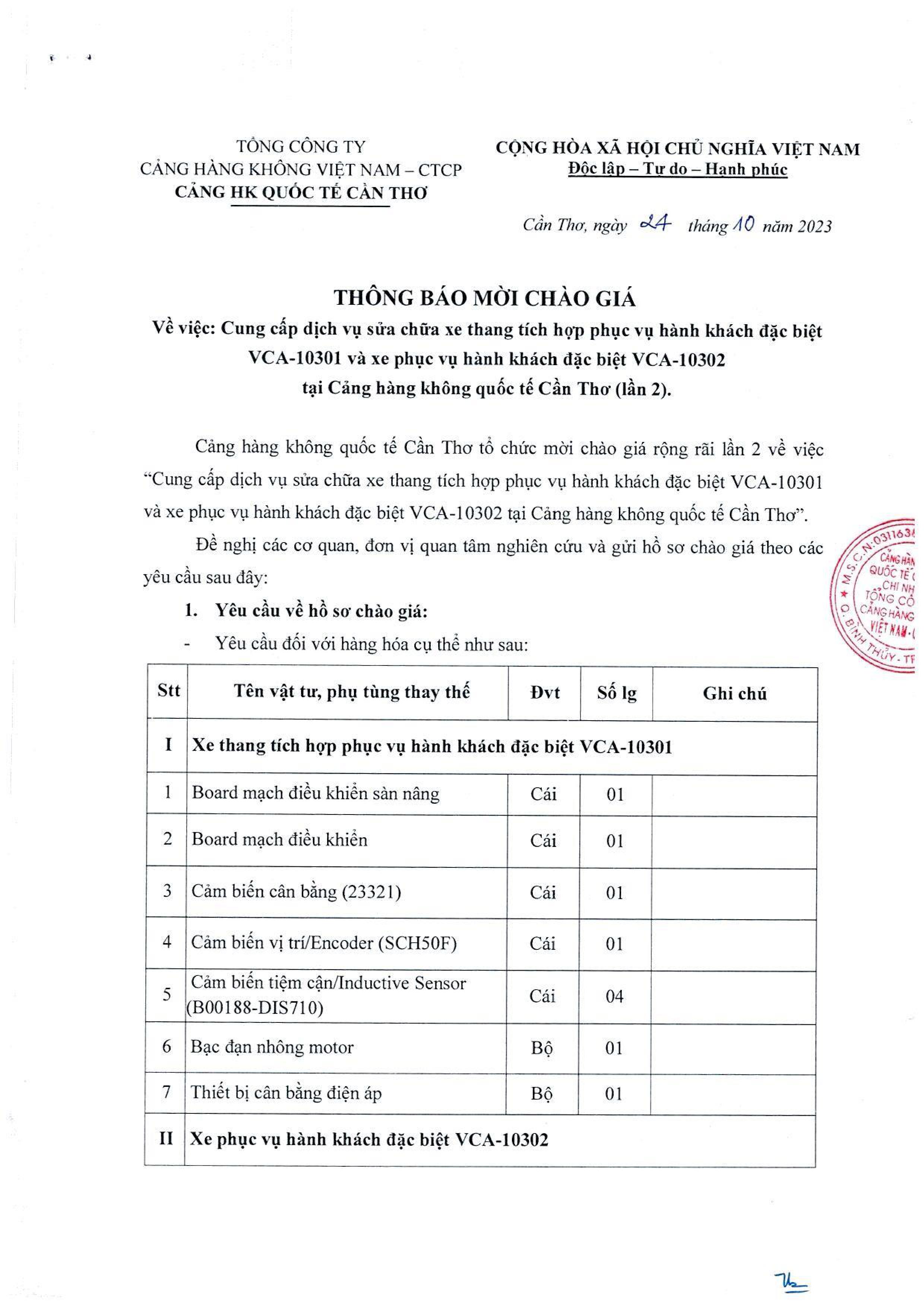 THÔNG BÁO MỜI CHÀO GIÁ " Về việc Cung cấp dịch vụ sửa chữa xe thang tích hợp phục vụ hành khách đặc biệt VCA-10301 và VCA-10302 "|LOCAL_PATH:crawled_data/images/featured_2455853fbf40.jpg