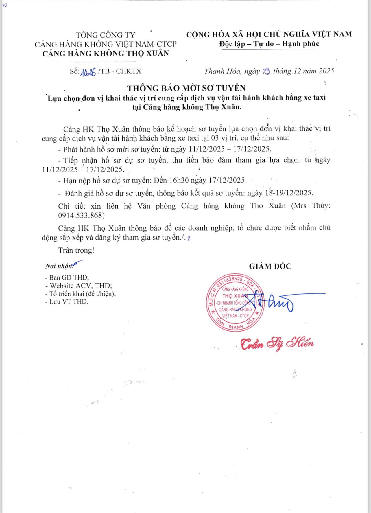 THÔNG BÁO MỜI SƠ TUYỂN : Lựa chọn đơn vị khai thác vị trí cung cấp dịch vụ vận tải hành khách bằng xe taxi tại Cảng hàng không Thọ Xuân.|LOCAL_PATH:crawled_data/images/featured_2545b52ffbb6.jpg