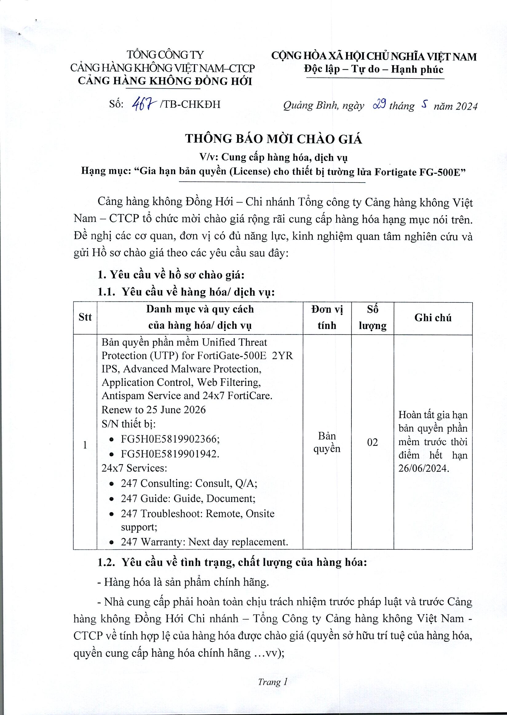 THÔNG BÁO MỜI CHÀO GIÁ V/v: Cung cấp hàng hóa, dịch vụ Hạng mục : " Gia hạn bản quyền (License) cho thiết bị tường lửa Fortigate FG- 500"|LOCAL_PATH:crawled_data/images/featured_265017c6acf2.jpg