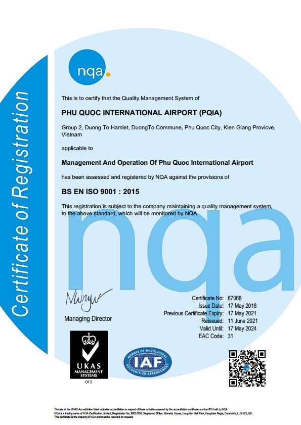 Cảng HKQT Phú Quốc được tái cấp chứng nhận Hệ thống quản lý chất lượng ISO 9001:2015|LOCAL_PATH:crawled_data/images/featured_281cda31af54.png