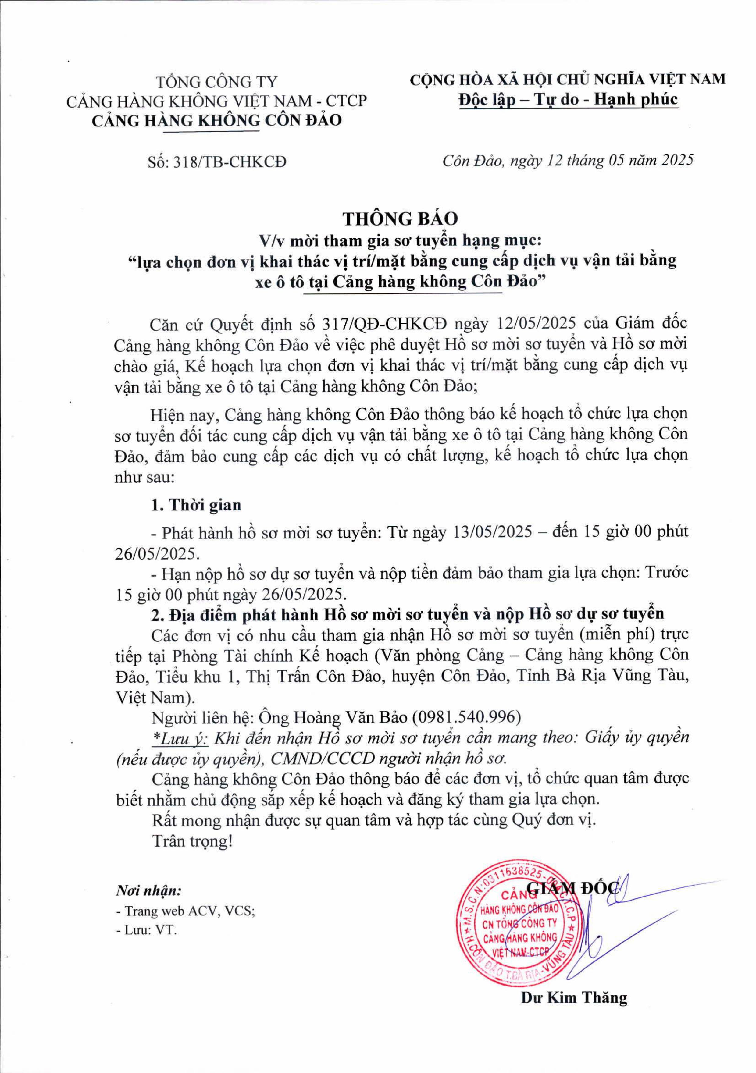 Thông báo: V/v mời tham gia sơ tuyển hạng mục: "lựa chọn đơn vị khai thác vị trí/ mặt bằngcung cấp dịch vụ vận tải bằng xe ô tô tại Cảng hàng không Côn Đảo"|LOCAL_PATH:crawled_data/images/featured_2c42653928f5.jpg