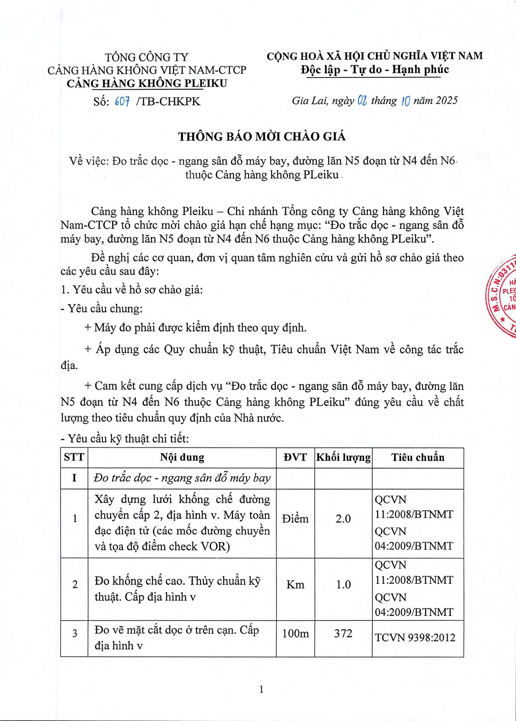 Thông báo mời chào giá: Đo trắc dọc - ngang sân đỗ máy bay, đường lăn N5 đoạn từ N4 đến N6 thuộc Cảng hàng không Pleiku|LOCAL_PATH:crawled_data/images/featured_3185be8f5fc3.jpg