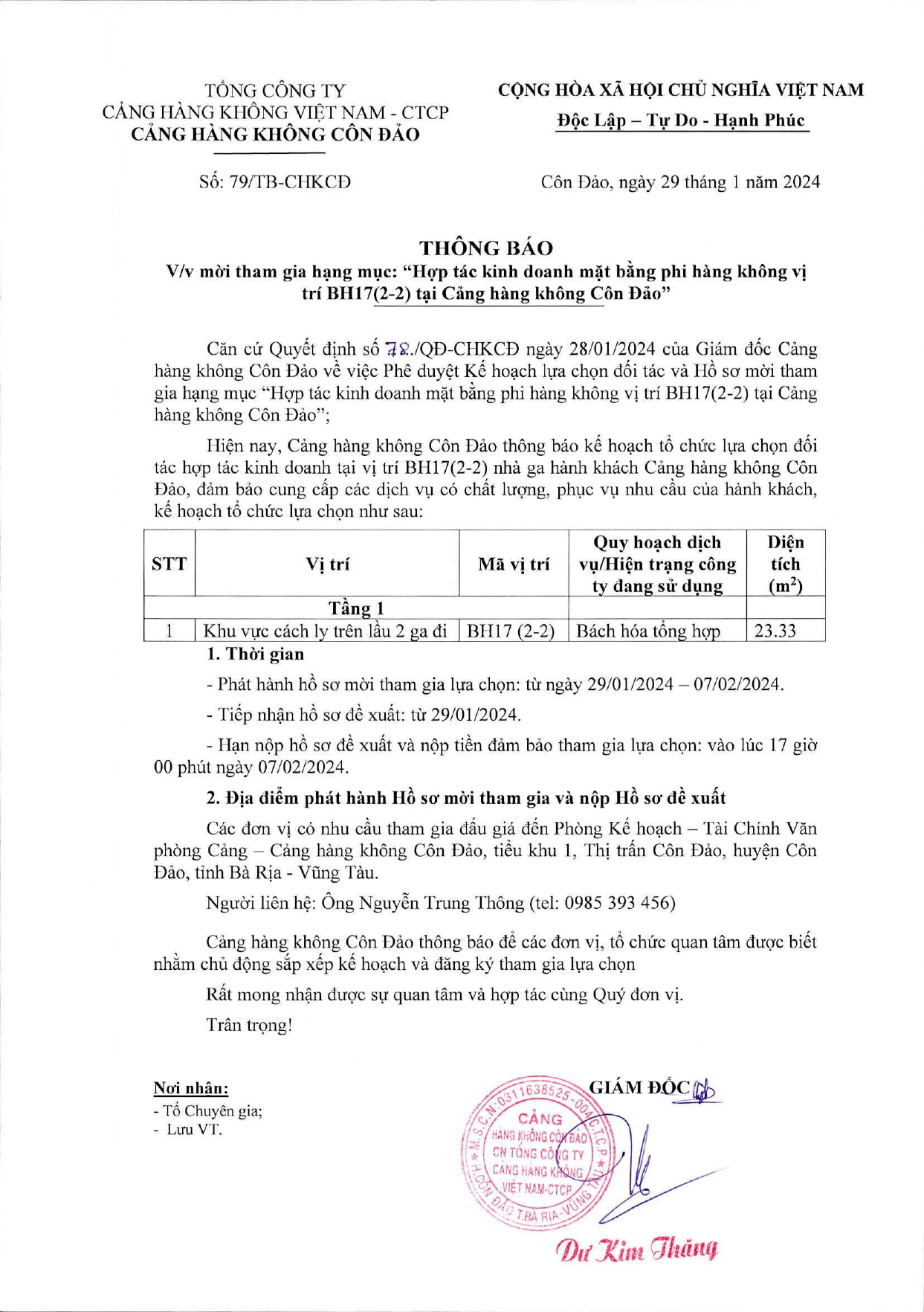 79-TB-CHKCĐ-Thông báo về việc mời tham gia hạng mục Hợp tác kinh doanh mặt bằng phi hàng không vị trí BH17(2-2) tại Cảng hàng không Côn Đảo|LOCAL_PATH:crawled_data/images/featured_4d8ab752732e.jpg