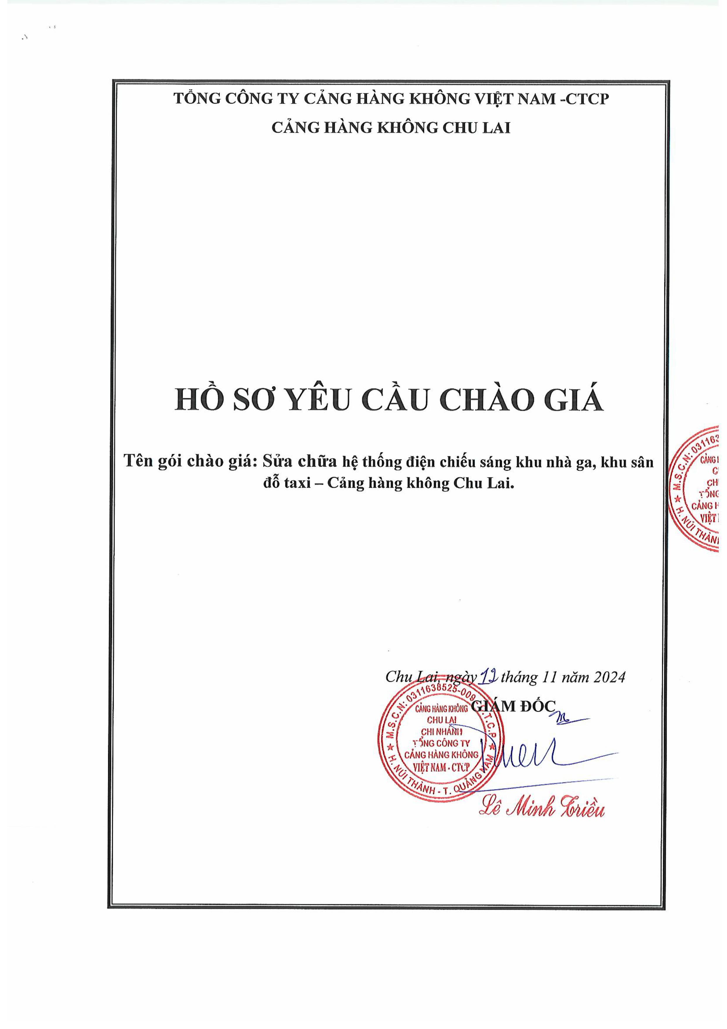Cảng hàng không Chu Lai thông báo Mời chào giá gói: Sửa chữa hệ thống điện chiếu sáng khu nhà ga, khu sân đỗ taxi - Cảng hàng không Chu Lai|LOCAL_PATH:crawled_data/images/featured_5c3069579be4.jpg
