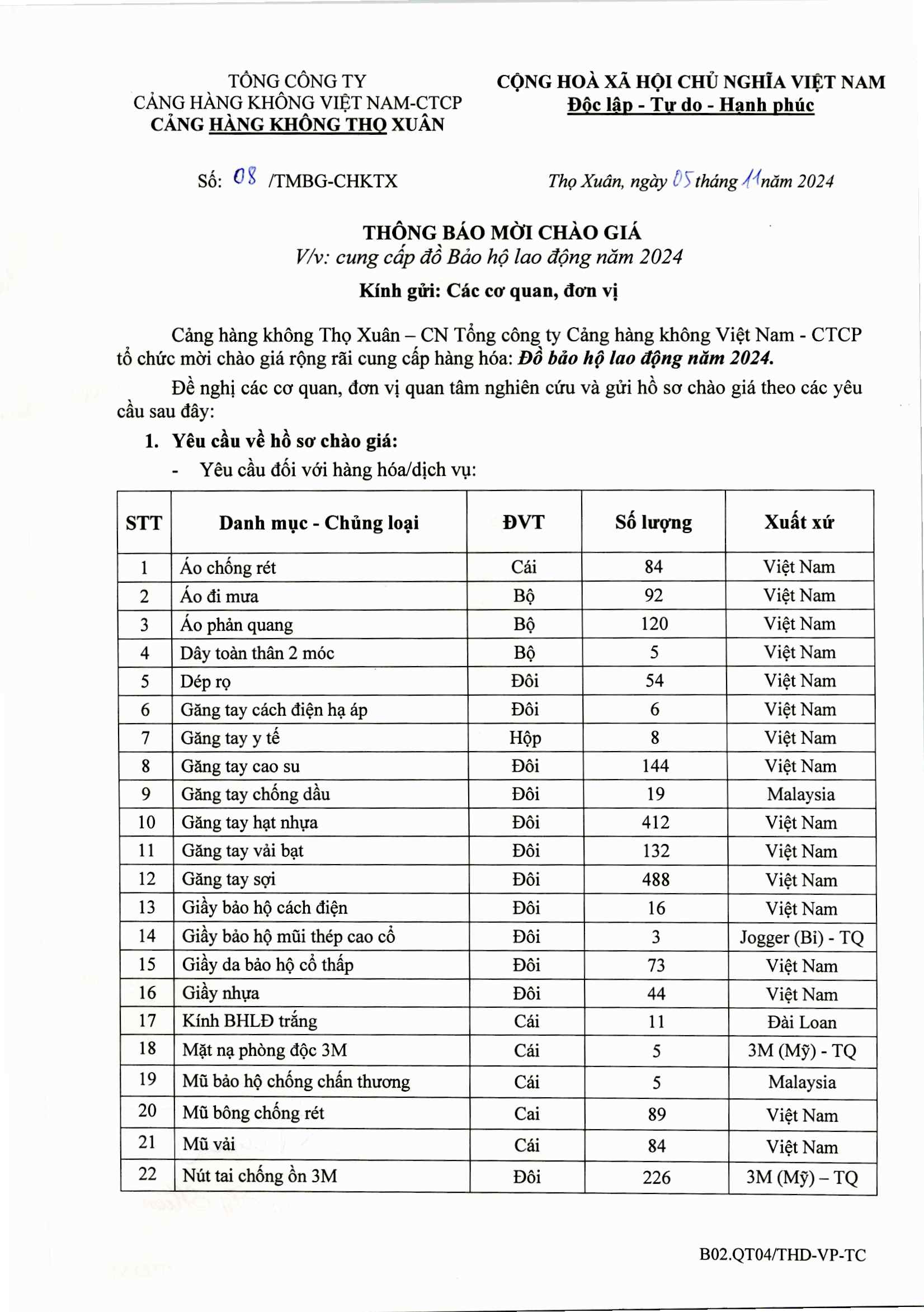 THÔNG BÁO MỜI CHÀO GIÁ : Về việc "Cung cấp đồ Bảo hộ lao động năm 2024"|LOCAL_PATH:crawled_data/images/featured_6a9f5b2fe976.jpg