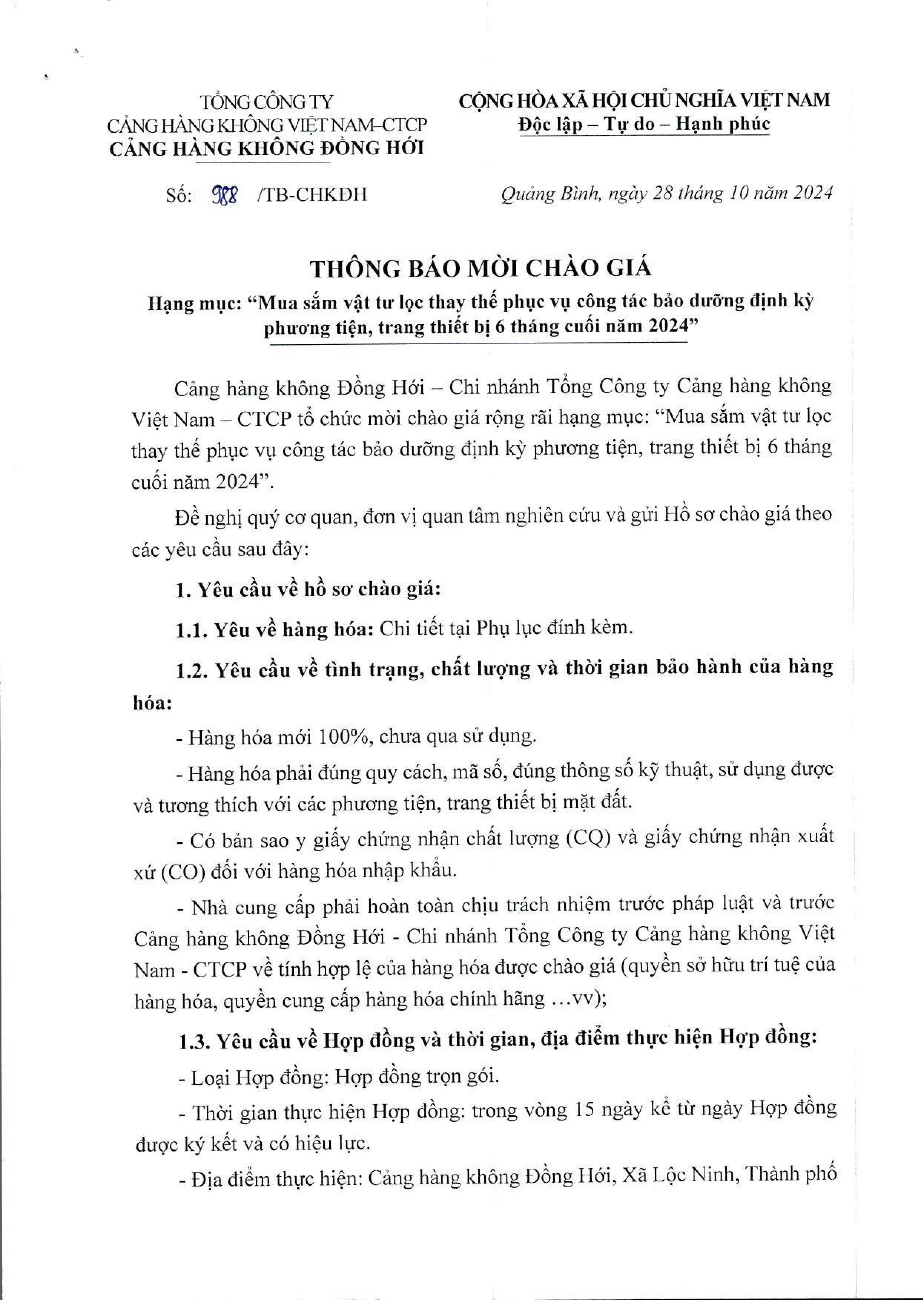 THÔNG BÁO MỜI CHÀO GIÁ    Hạng mục: " Mua sắm vật tư lọc thay thế phục vụ công tác bảo dưỡng định kỳ phương tiện, trang thiết bị 6 tháng cuối năm 2024"|LOCAL_PATH:crawled_data/images/featured_7101963657a6.jpg