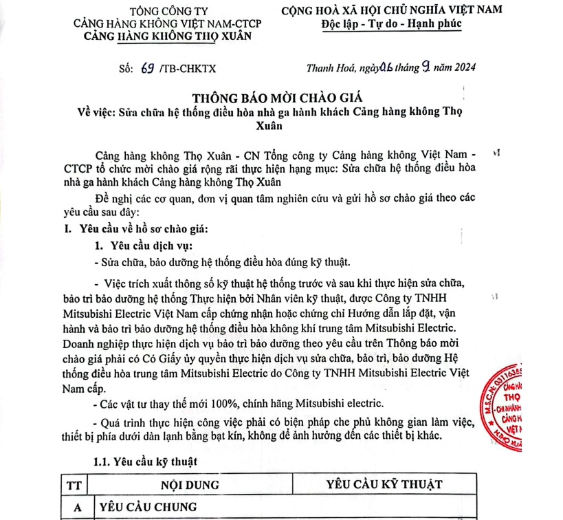 THÔNG BÁO MỜI CHÀO GIÁ .Về việc : Sữa chữa hệ thống điều hòa nhà ga hành khách Cảng hàng không Thọ Xuân|LOCAL_PATH:crawled_data/images/featured_76bf7c4c61b8.jpg