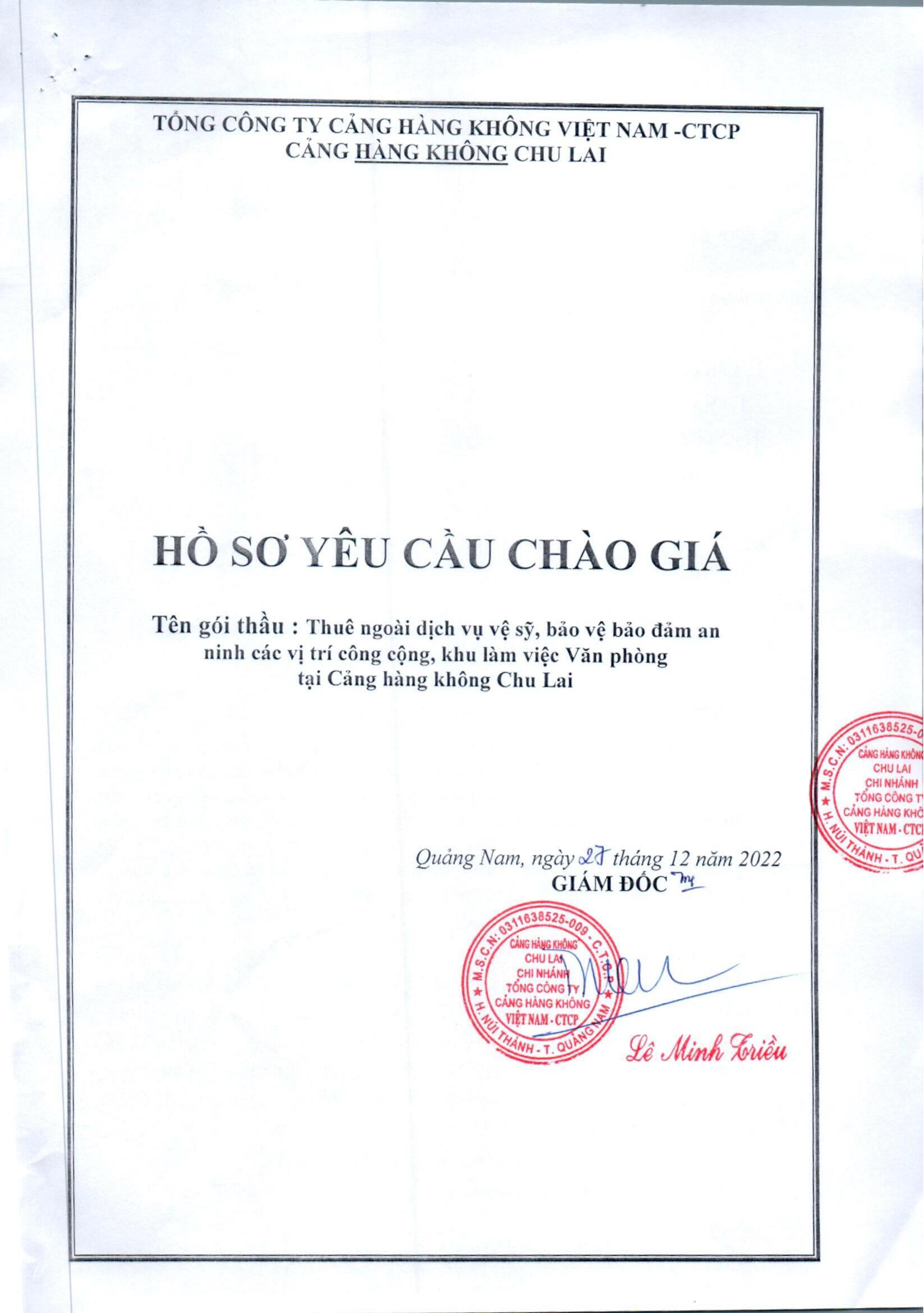 Cảng hàng không Chu Lai thông báo mời chào giá: Thuê dịch vụ vệ sỹ, bảo vệ bảo đảm an ninh các vị trí công cộng, khu làm việc Văn phòng tại Cảng hàng không Chu Lai.|LOCAL_PATH:crawled_data/images/featured_7fde174d92ea.jpg