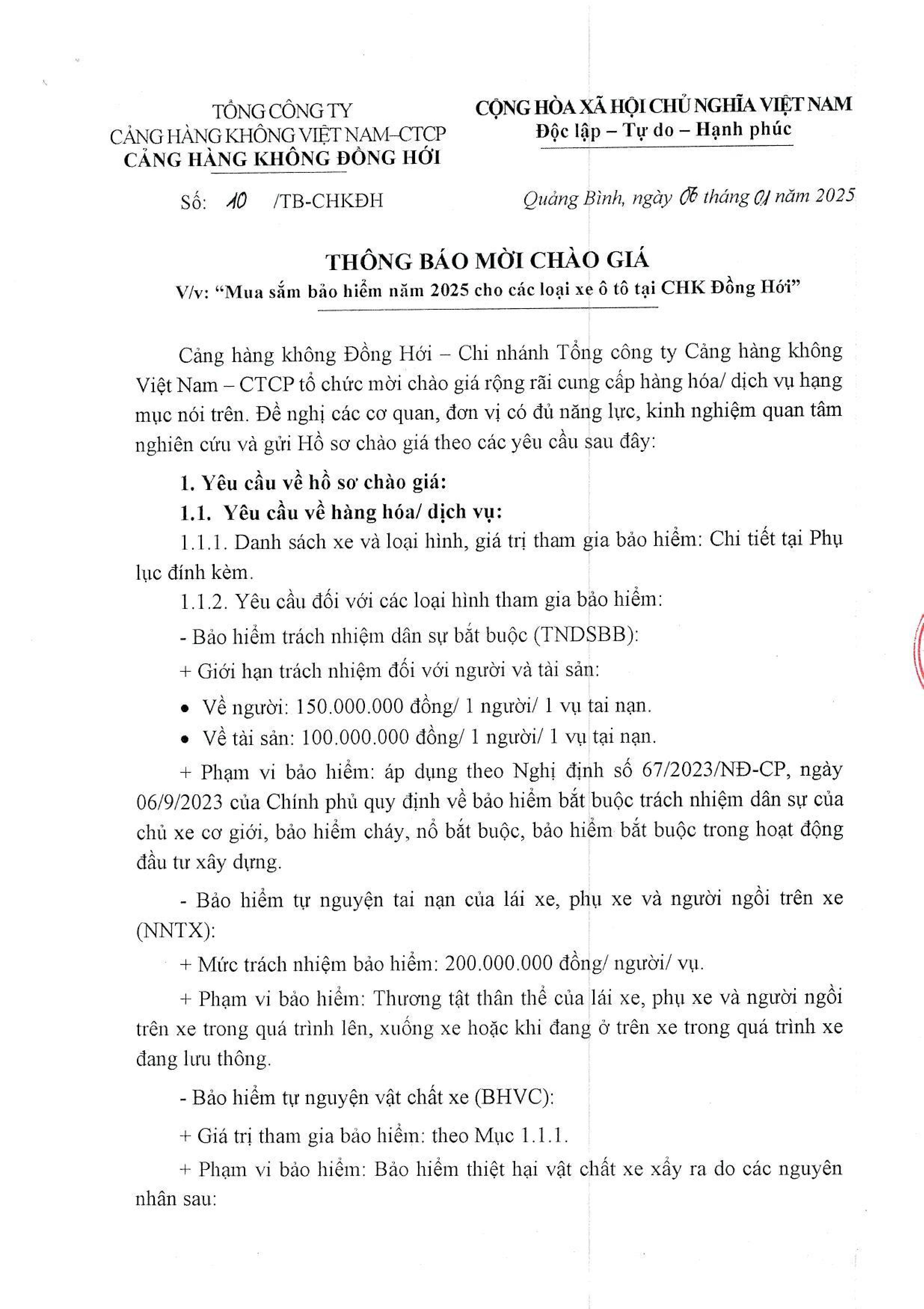 Thông báo mời chào giá. V/v: "Mua sắm bảo hiểm năm 2025 cho các loại xe ô tô tại CHK Đồng Hới"|LOCAL_PATH:crawled_data/images/featured_841c23d4f2ff.jpg