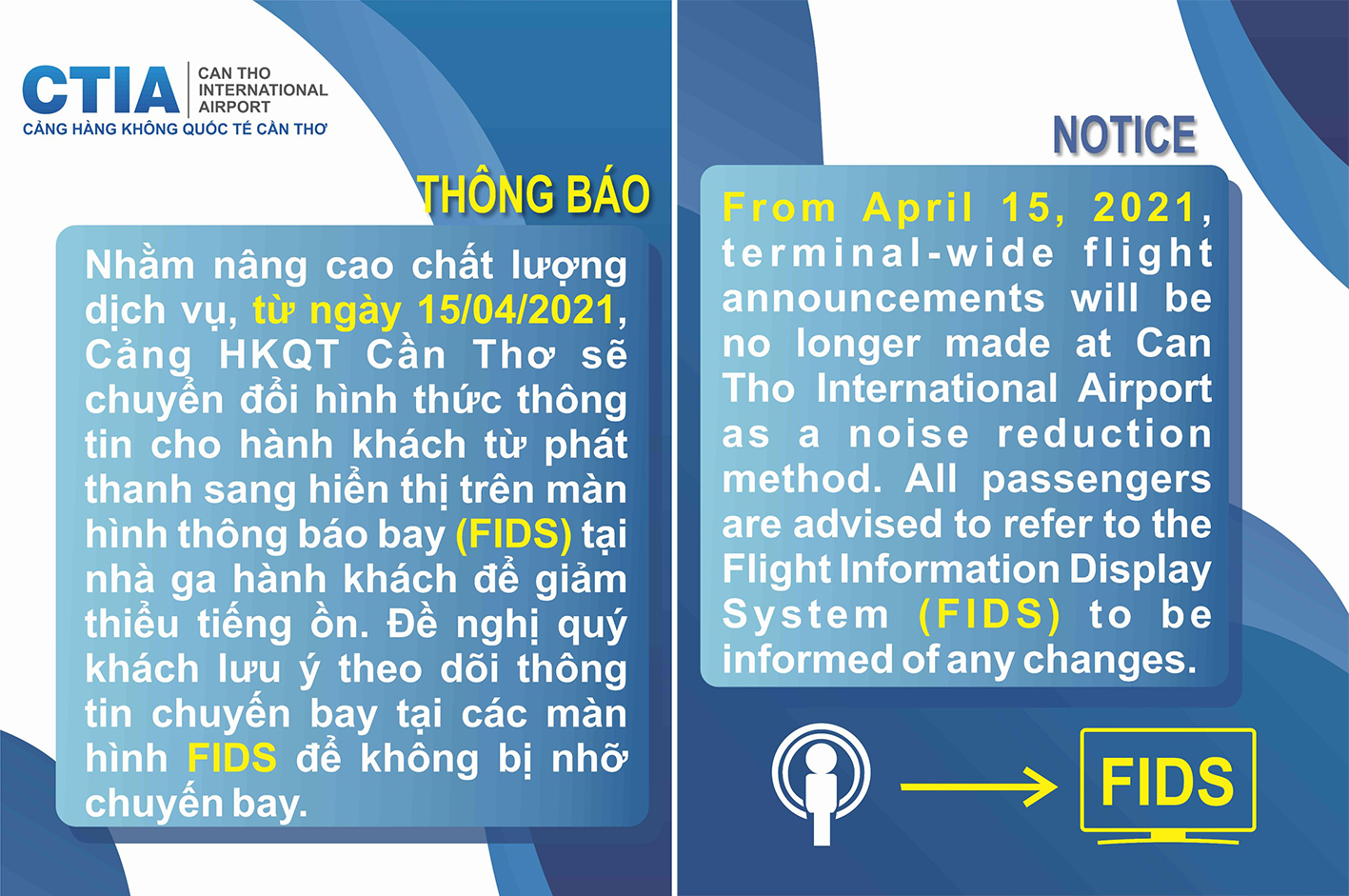 Từ ngày 15/4/2021 Cảng hàng không quốc tế Cần Thơ ngừng phát thanh thông tin chuyến bay tại nhà ga hành khách|LOCAL_PATH:crawled_data/images/featured_8966e09fc2f5.jpg