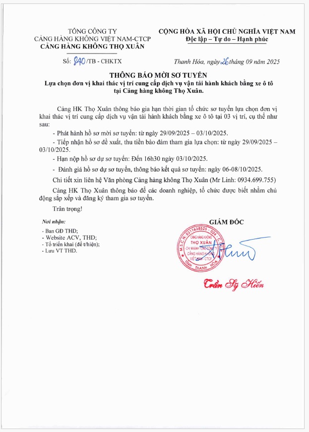 THÔNG BÁO MỜI SƠ TUYỂN