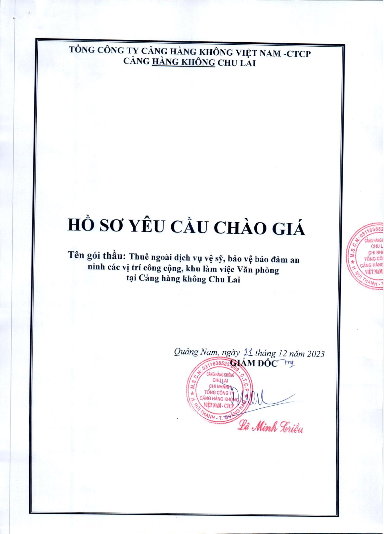 Cảng hàng không Chu Lai thông báo: Mời chào giá gói thầu: Thuê ngoài dịch vụ vệ sỹ, bảo vệ bảo đảm an ninh tại các vị trí công cộng, khu làm việc Văn phòng tại Cảng hàng không Chu Lai|LOCAL_PATH:crawled_data/images/featured_98c257bd0a2a.jpg