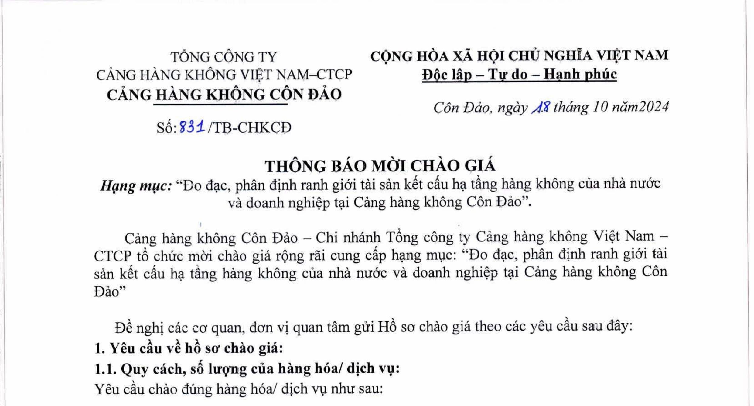 Thông báo mời chào giá Hạng mục: " Đo đạc, phân định ranh giới tài sản kết cấu hạ tầng hàng không của nhà nước và doanh nghiệp tại Cảng hàng không Côn Đảo".|LOCAL_PATH:crawled_data/images/featured_9ff608770530.jpg