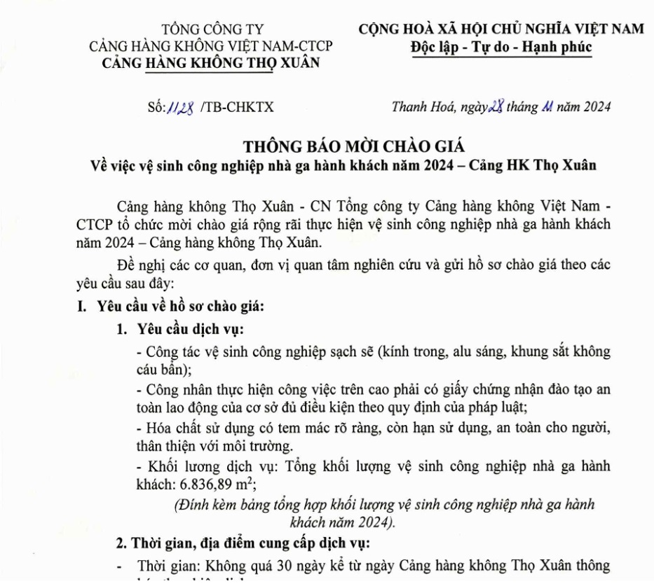 THÔNG BÁO MỜI CHÀO GIÁ : Về việc vệ sinh công nghiệp nhà ga hành khách năm 2024 - Cảng HK Thọ Xuân|LOCAL_PATH:crawled_data/images/featured_aa9fb98fb88e.jpg