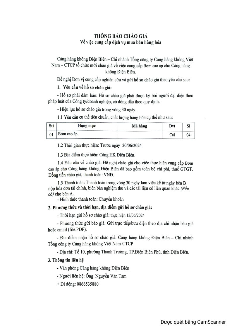 Thông báo chào giá về việc mua sắm Bơm cao áp  - Cảng hàng không Điện Biên|LOCAL_PATH:crawled_data/images/featured_ae58485555f0.jpg