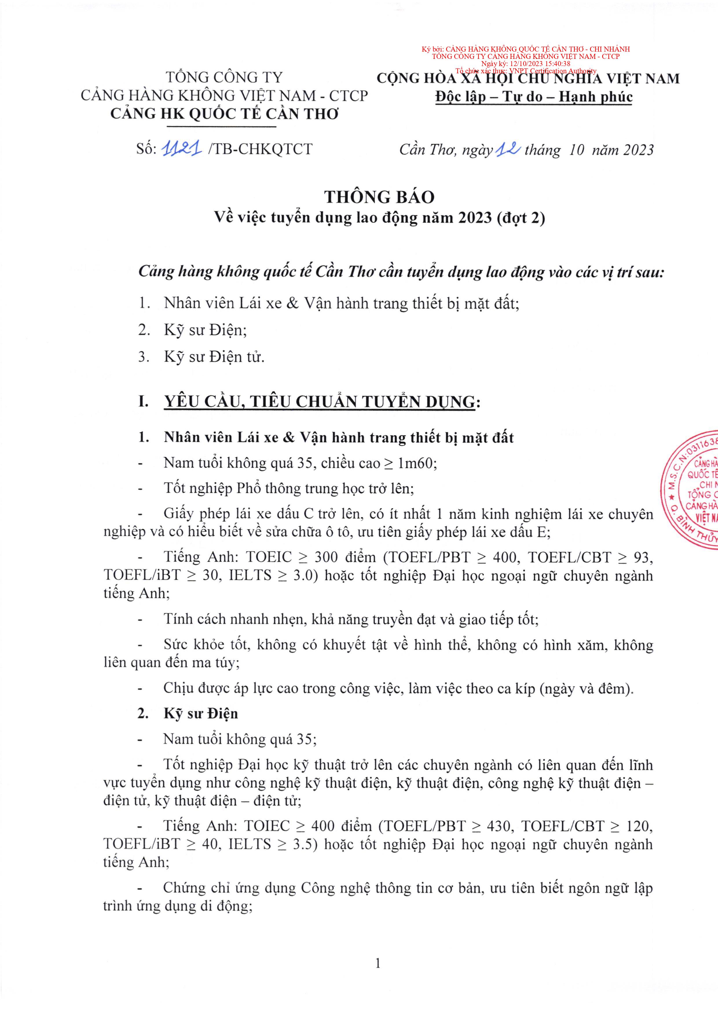 THÔNG BÁO TUYỂN DỤNG LAO ĐỘNG CẢNG HÀNG KHÔNG QUỐC TẾ CẦN THƠ (ĐỢT 2 ) - ( 13/10/2023 )|LOCAL_PATH:crawled_data/images/featured_b52ce4ab614e.jpg