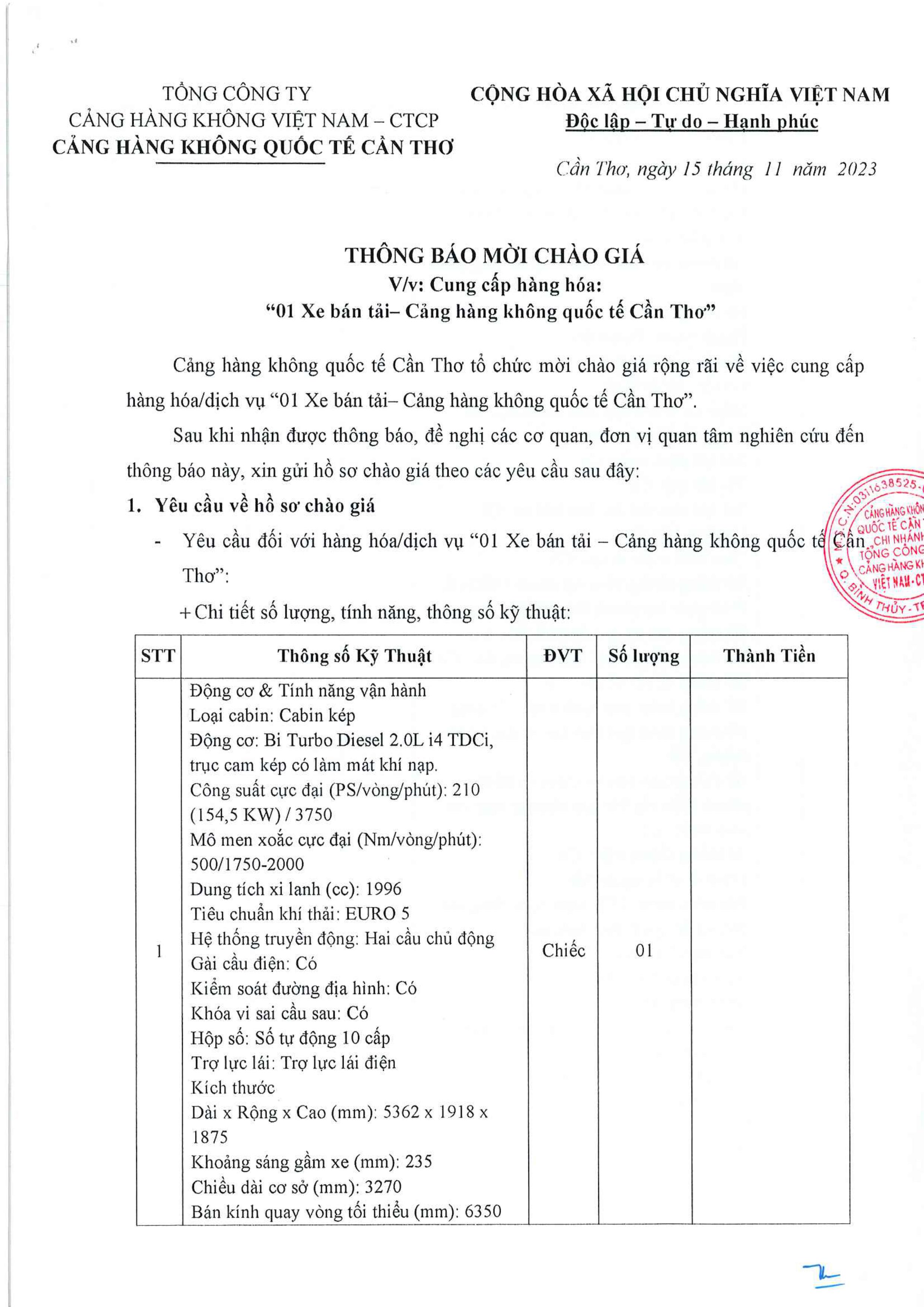 Thông báo chào giá " Xe bán tải " ( 16/11/2023 )|LOCAL_PATH:crawled_data/images/featured_b9ab099162f4.jpg
