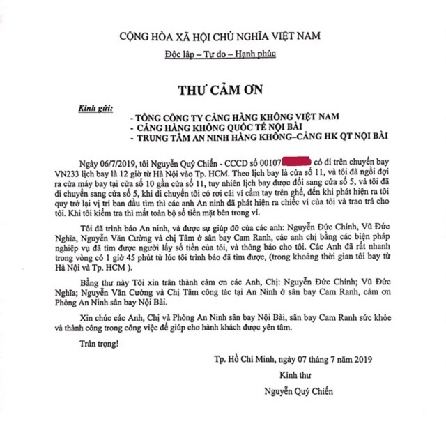 Nhân viên an ninh Nội Bài giúp hành khách tìm lại 49 triệu đồng bỏ quên khi tài sản đã “bay” đi Cam Ranh|LOCAL_PATH:crawled_data/images/featured_d190d71a3ce2.jpg