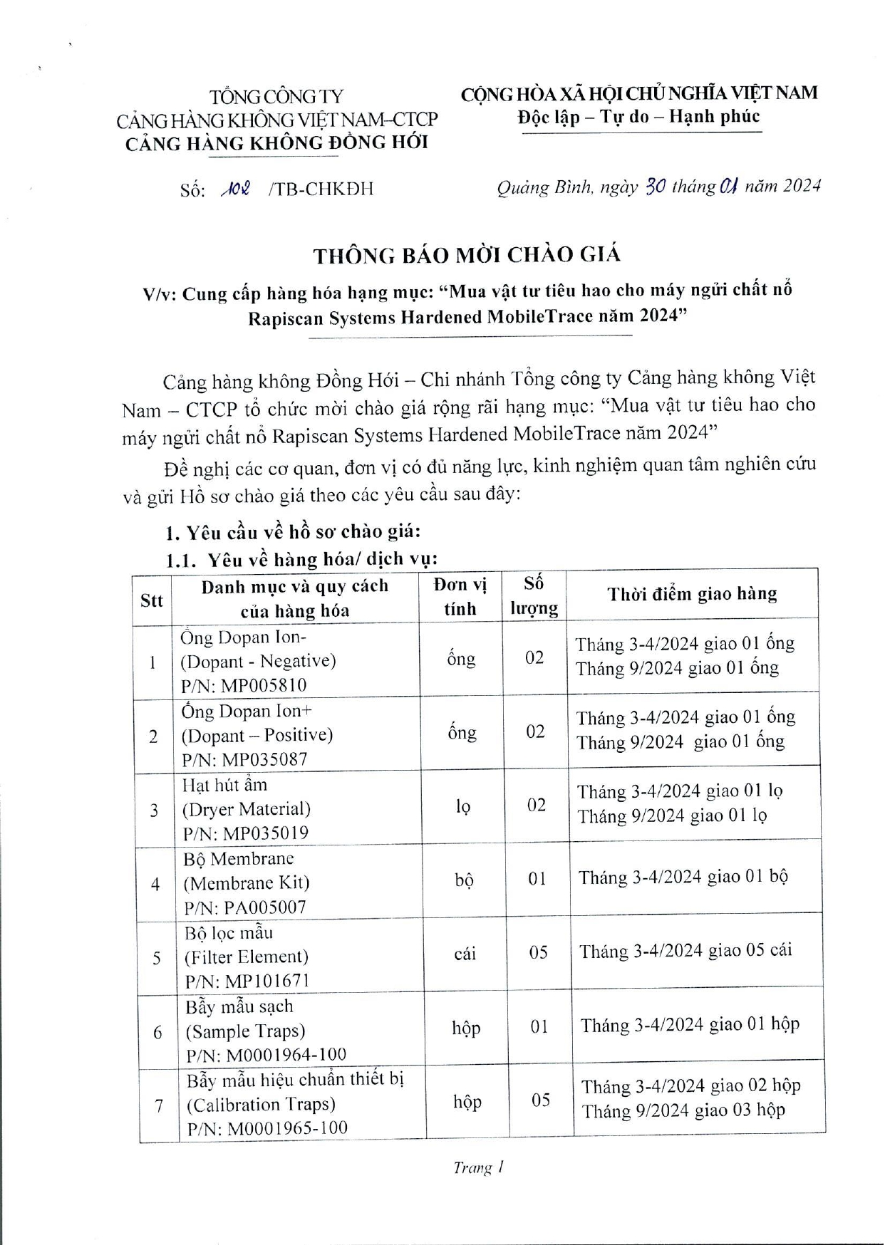 THÔNG BÁO MỜI CHÀO GIÁ " V/v Cung cấp hàng hóa hạng mục : Mua vật tư tiêu hao cho máy ngửi chất nổ Rapiscan Systems Hardened MobieTrace năm 2024 "|LOCAL_PATH:crawled_data/images/featured_d7c81fa91c5a.jpg