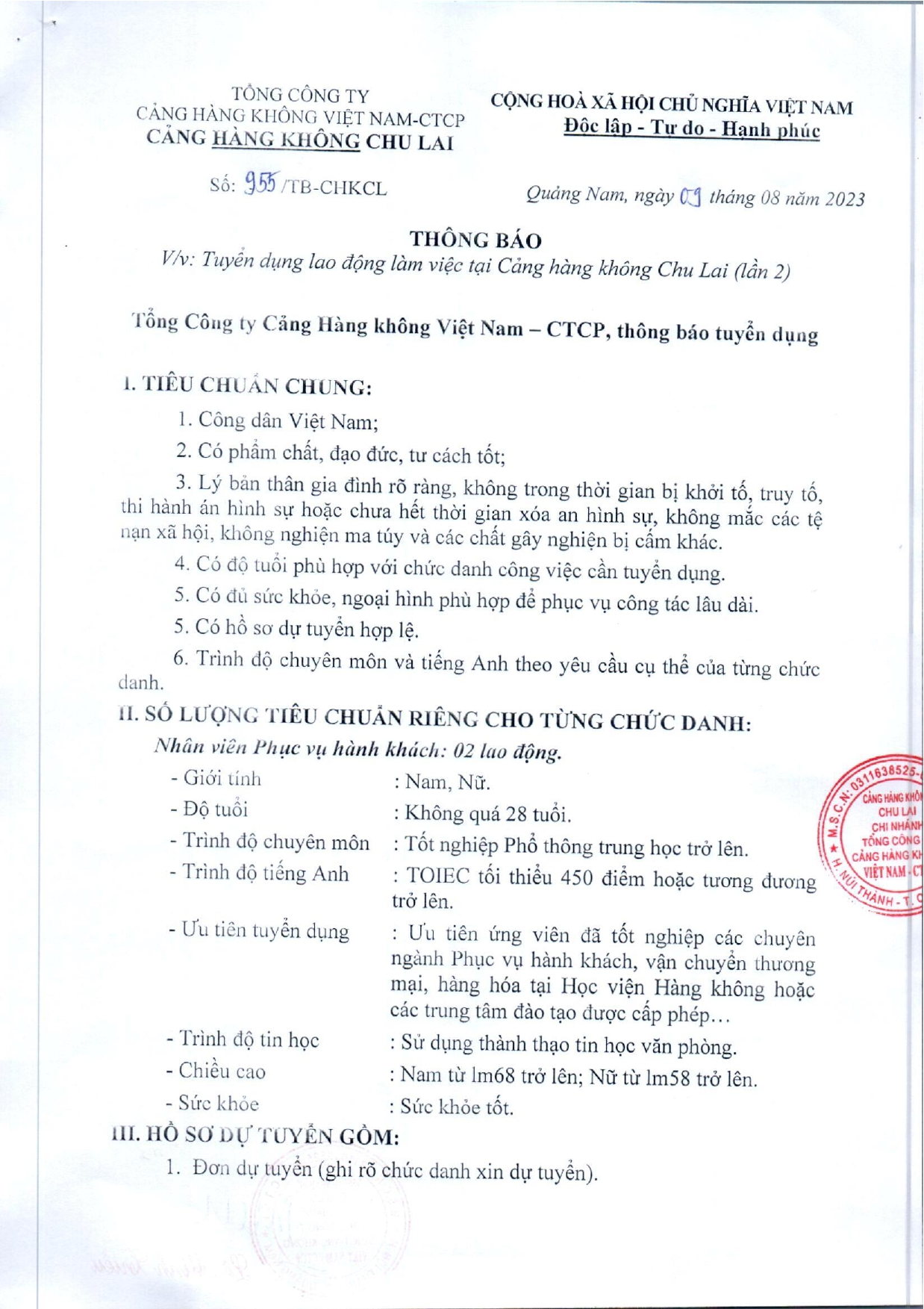 Cảng hàng không Chu Lai: Thông báo tuyển dụng lao động làm việc tại Cảng hàng không Chu Lai (lần 2)|LOCAL_PATH:crawled_data/images/featured_ec0e15549c08.jpg