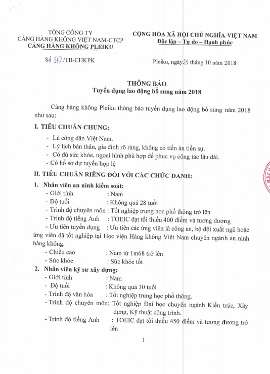 Cảng hàng không Pleiku thông báo tuyển dụng lao động bổ sung lần 1 năm 2018|LOCAL_PATH:crawled_data/images/featured_eea26fe76ca2.jpg