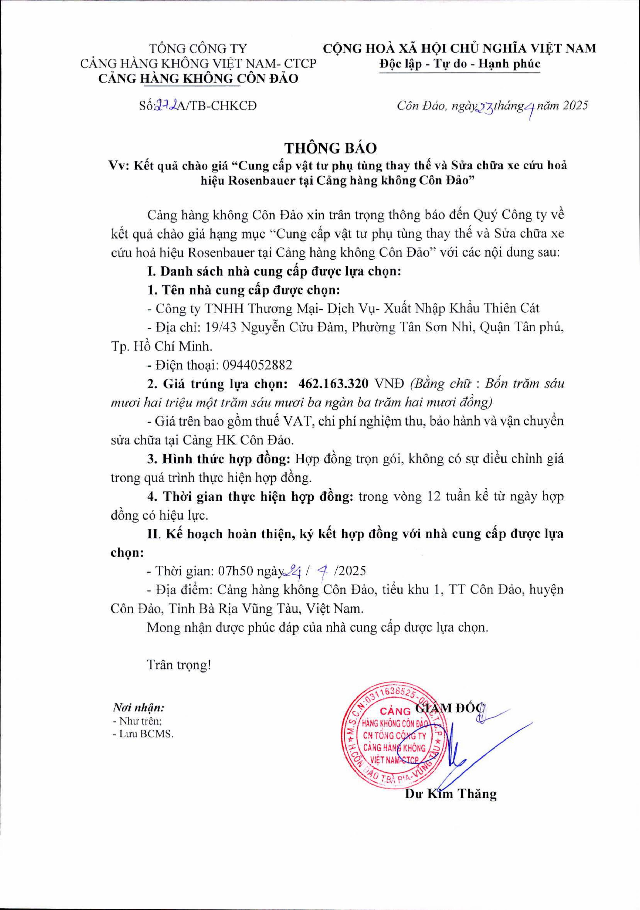 THÔNG BÁO V/v: Kết quả chào giá “Cung cấp vật tư phụ tùng thay thế và Sửa chữa xe cứu hỏa hiệu Rosenbauer tại Cảng hàng không Côn Đảo”|LOCAL_PATH:crawled_data/images/featured_f020a0095cb7.jpg